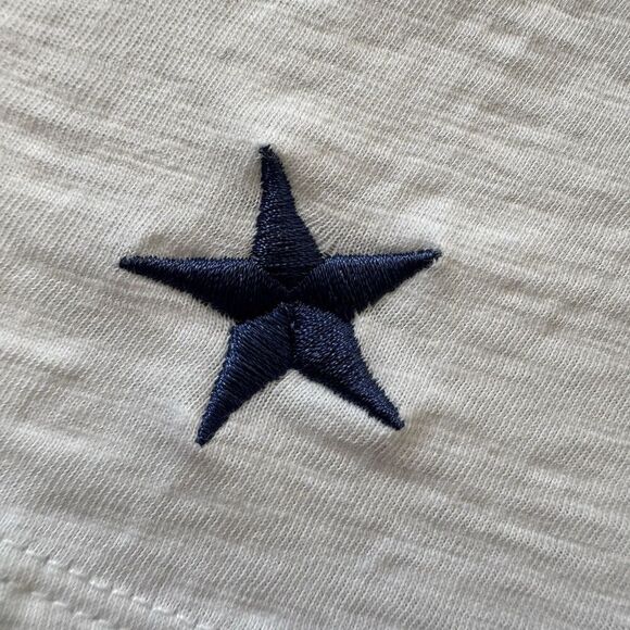 CYNTHIA ROWLEY Blue Stars Embroidered Crew Neck White Tee SMALL Americana - Picture 5 of 6